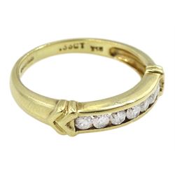 9ct gold channel set seven stone round brilliant cut diamond ring with chevron decoration, London import mark, total diamond weight 0.33 carat