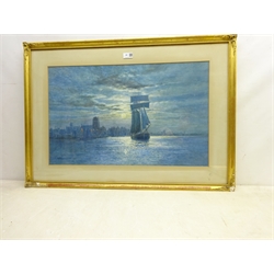  A P Winteringham (Early 20th century): Sailing Barge in the Humber Estuary by Moonlight, watercolour signed and dated 1923, 41cm x 65cm  