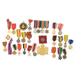 Collection of medals, including British Victory medal, WWII set of four Defence Medal, War...