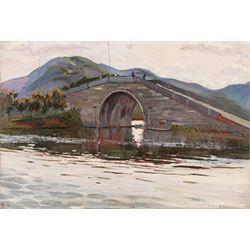 Victor Stepanovich Podgoursky (Russian 1893-1969): Chinese River Landscape, oil on board s...