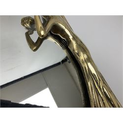 Art Nouveau style mirror in the manner of WMF, decorated with a female figure and floral motifs, the easel support verso with spurious WMF, H35cm