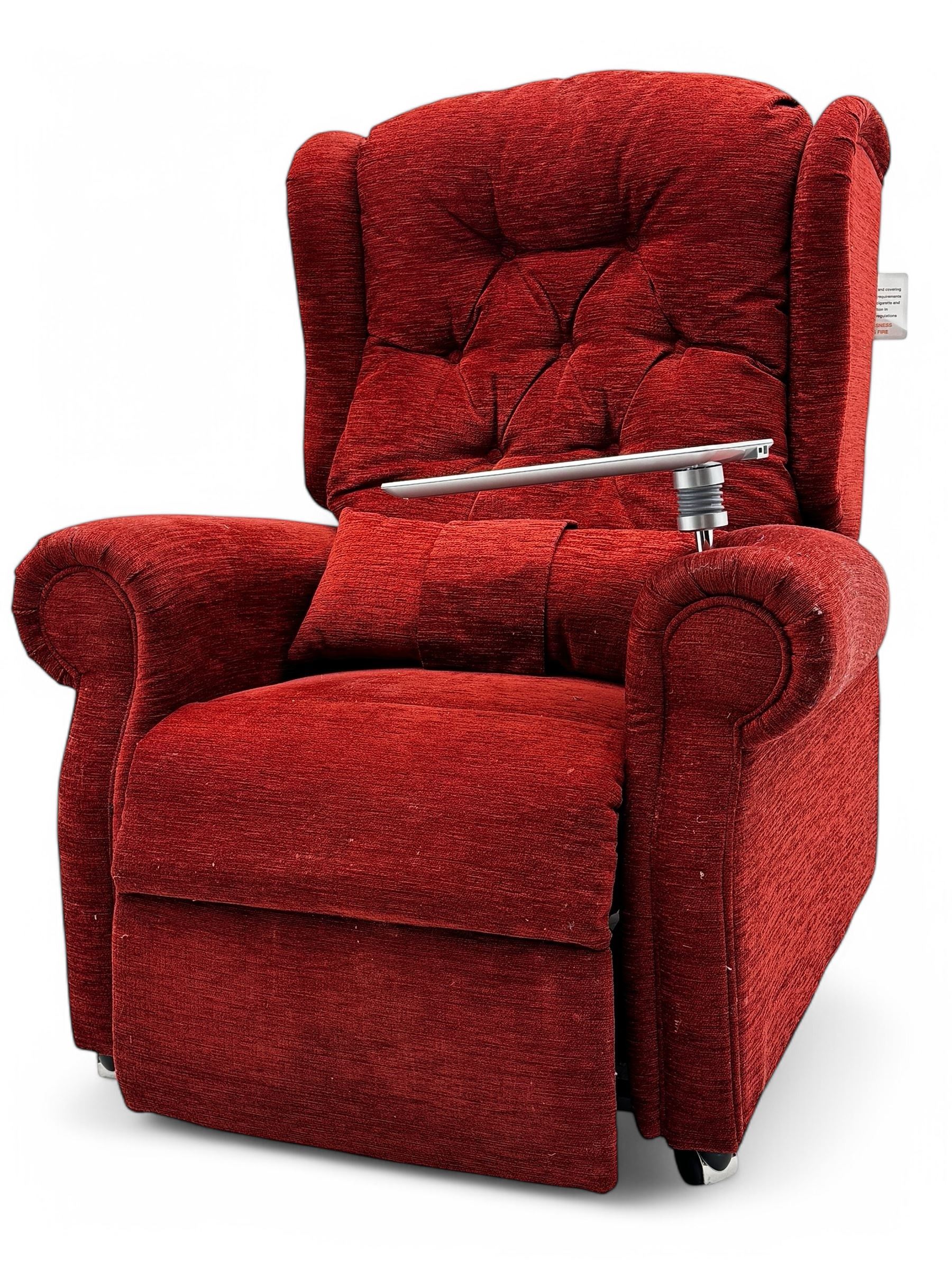 Willowbrook - Hanbury adjustable reclining armchair upholstered in buttoned back wine fabric, head cushion, tray table