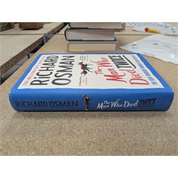 Eight first edition books, comprising signed Bob Mortimer 'And Away' autobiography, signed Richard Coles 'Murder Before Evensong' and six Richard Osman books, including 'The Thursday Murder Club' and 'The Last Devil To Die', with two Richard Osman signed bookplates