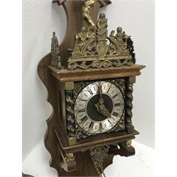 Early 20th century 'Smiths Sectric' brass bulk head clock (D19cm), and a Dutch style wall clock ((H52cm) two weights, no pendulum)