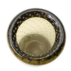 Whitefriars 'Controlled Bubble' vase, in the Twilight colourway, H19.5cm; together with a West German pitcher, H37cm, and Poole pottery twin handled dish, D28cm (3)
