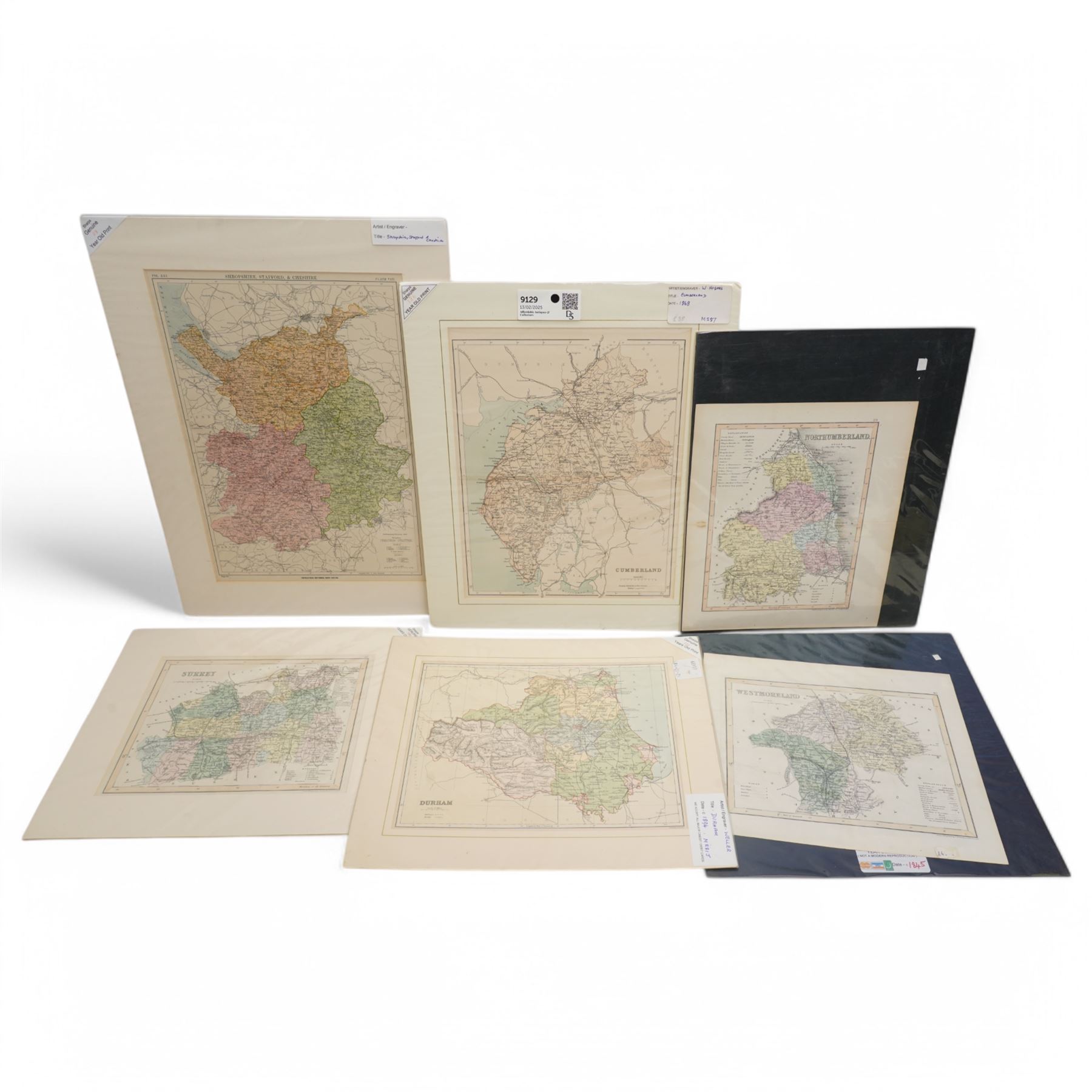 Box containing items of Fukagawa porcelain, number of small Japanese decorative bowls, coffee set and three wall hangings, English county maps and a collection of Japanese floral decorated vases and plates