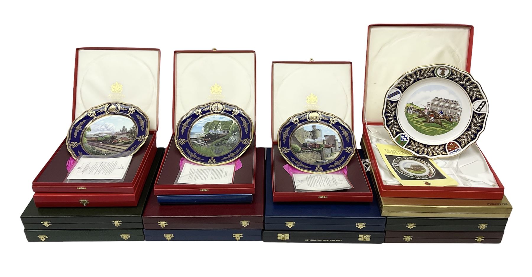 Fifteen collectors plates, to include Spode Golden Jubilee HM The
Queen, Spode Official Bi-Century Derby, set of four Spode British Steam-The Years of Glory, Mulberry Hall The Viking, Spode The St.Davids, etc, all in original boxes with certificates  