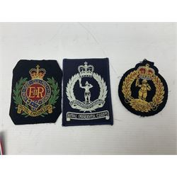 Military blazer badges, including Royal Observer Corps and Royal Engineers, modern medals and miniature medals