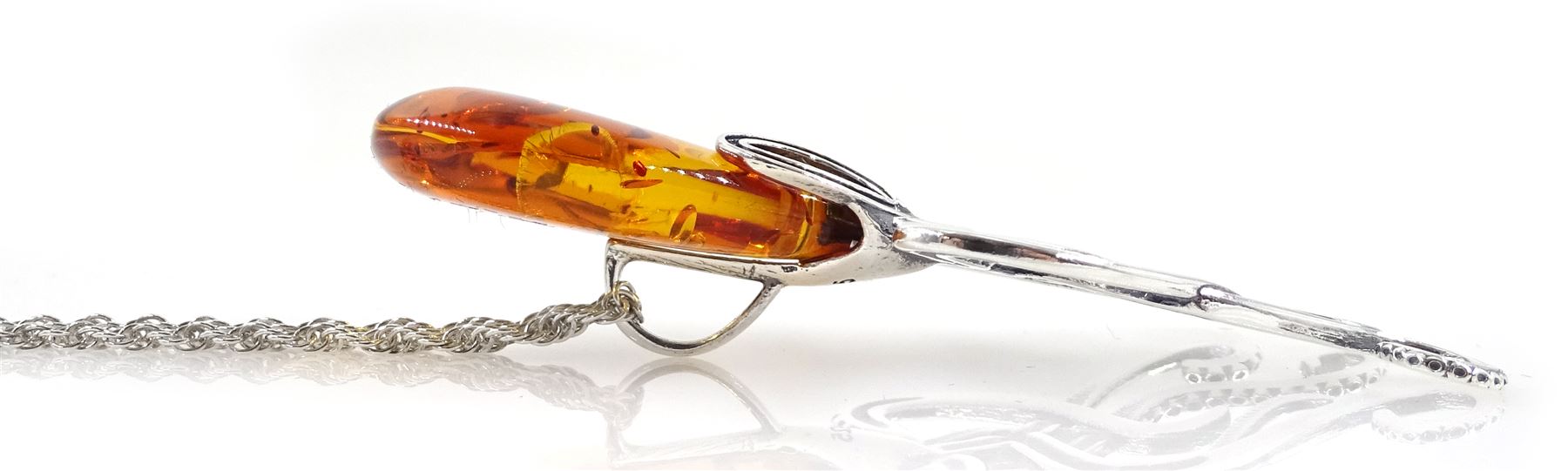 Silver amber octopus pendant necklace, stamped 925
