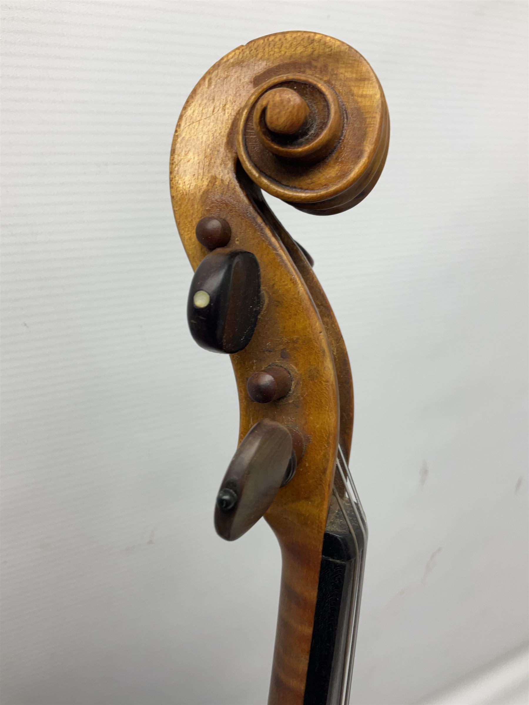 French violin c1900 labelled Guadagnini with 35.5cm two-piece maple back and ribs and spruce top, labelled 'Joannes Baptista Guadagnini Pla Centinus Fecit Mediolani 17**' L59cm overall; in hard carrying case