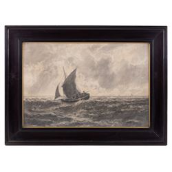 Lester Sutcliffe (British 1848-1933): Ships Landed and Ships at Sea, pair monochrome pastel and watercolours signed 35.5cm x 53cm