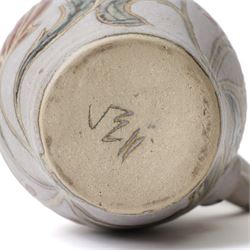 John Egerton (c1945-2024): studio pottery jug, decorated with artichoke on a blue ground, with mark beneath, H22cm 