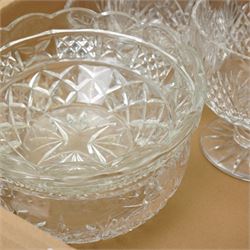 Collection of crystal glassware to include Brierley jugs and footed bowl, and other unmarked crystal bowls in one box