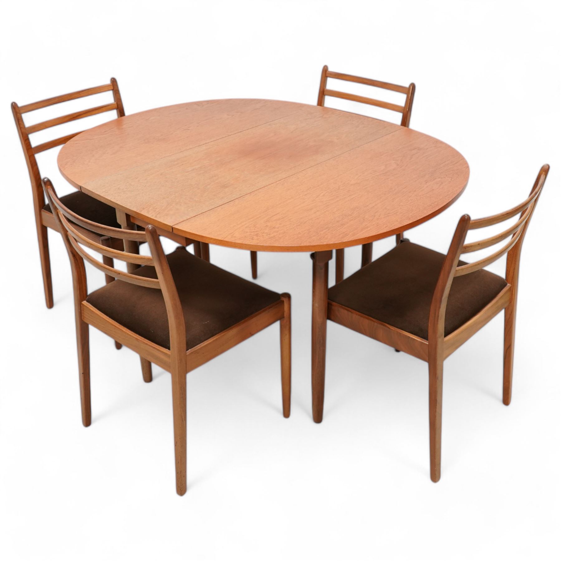 Victor Wilkins for G-Plan - set of four teak dining chairs (W49cm); together with a mid-20th century teak drop-leaf dining table (108cm x 133cm, H73cm)