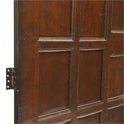 Mouseman - 1940s glazed, panelled and adzed vestibule door with castellated frame, with carved mouse signature, by Robert Thompson of Kilburn