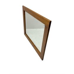 Large pine framed wall mirror, rectangular bevelled plate