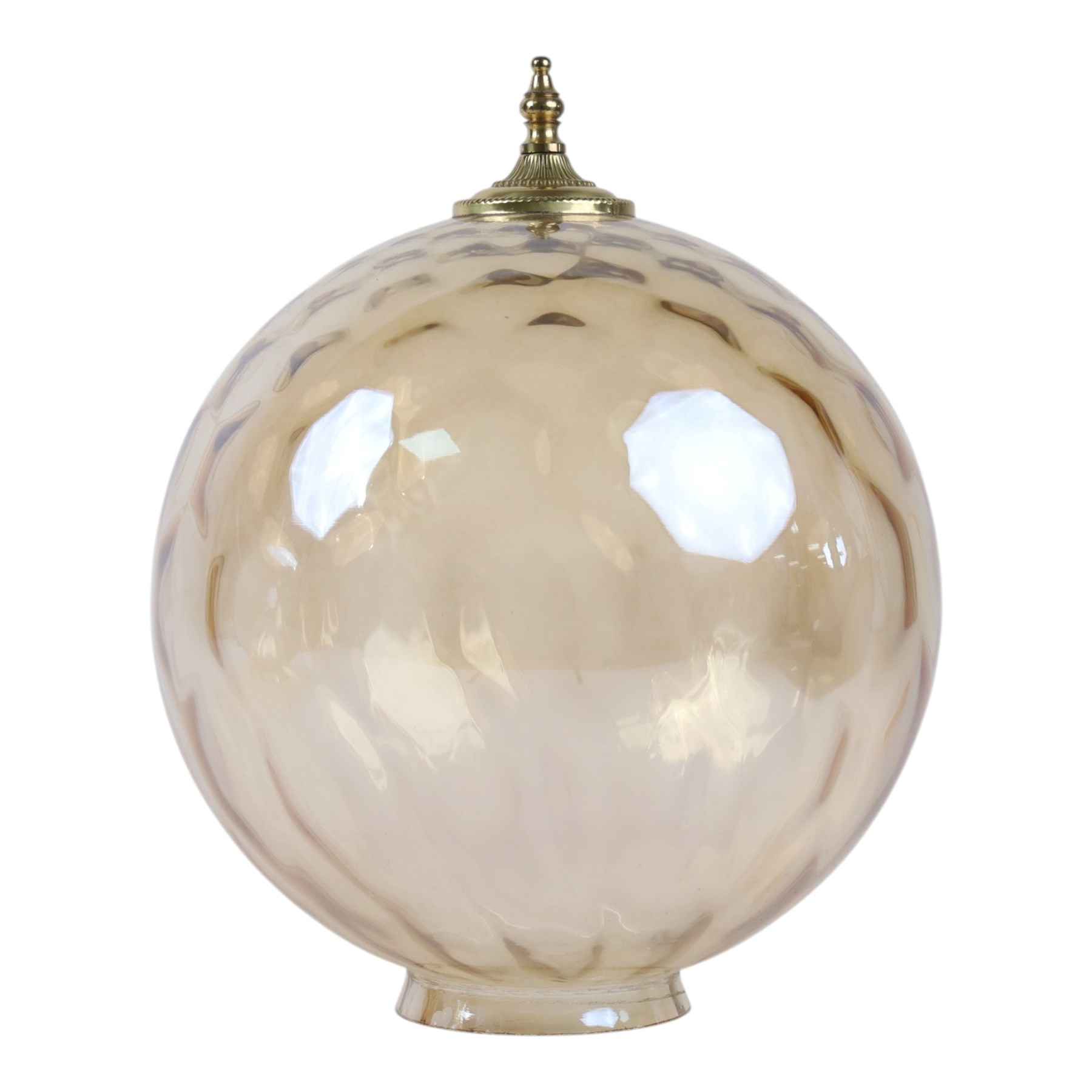Two dome glass light shades, with brass details, H34cm