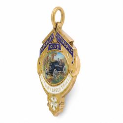 Early 20th century 18ct gold enamelled Yorkshire Automobile Club Saltburn Speed Trials, the reverse engraved 'R.A.C Cup J. S. Atkinson', Birmingham 1913
