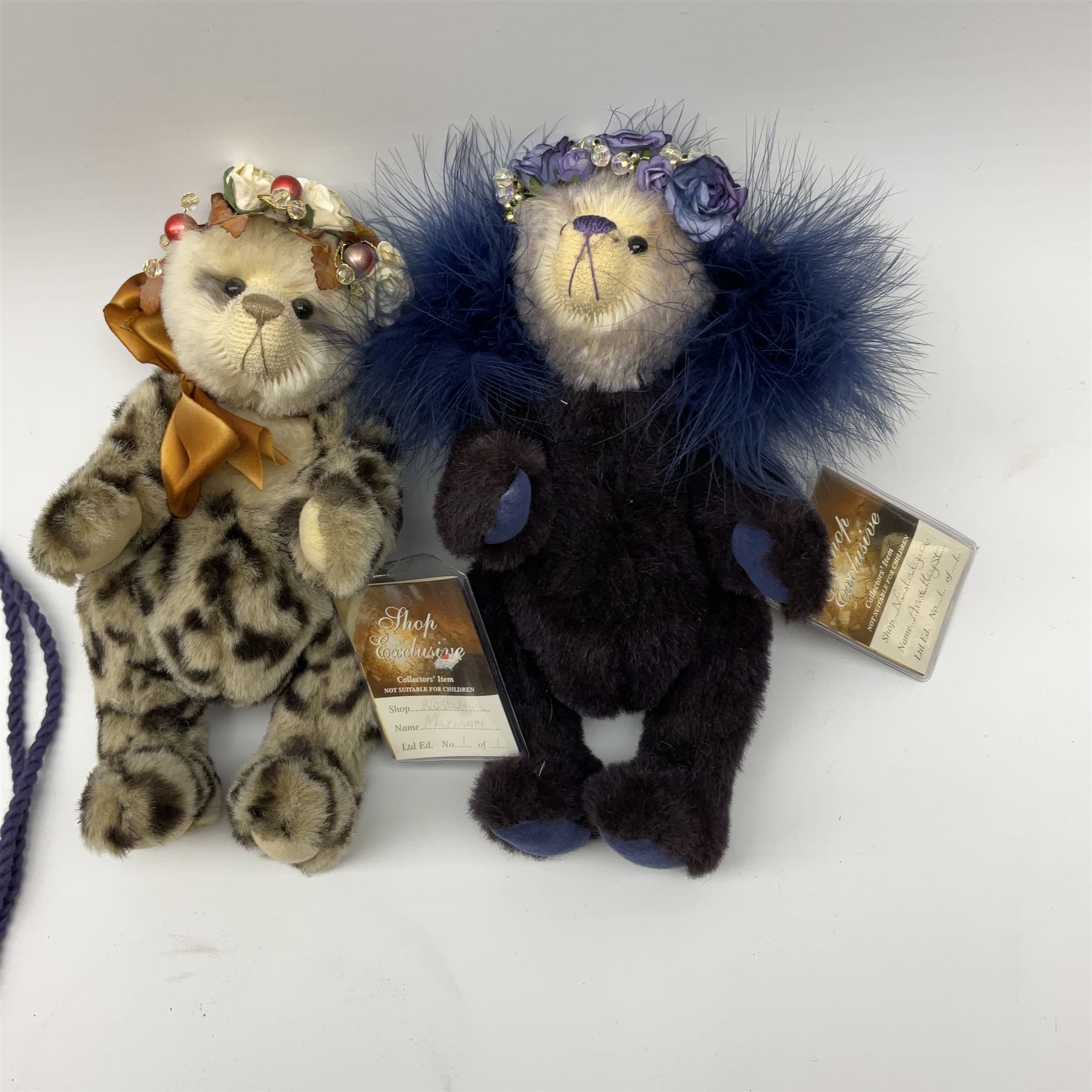 Two Cotswold Bear Company limited edition teddy bears in the Shop Exclusive series - 'Amethyst' No.1/1 with floral head garland H25cm; and 'Marianne' No.1/1; both with certificates and bags (2)