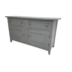 Grey finish sideboard, fitted with two drawers and two panelled cupboards