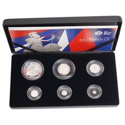 The Royal Mint United Kingdom 'Britannia' 2016 silver proof six coin set, cased with certificate