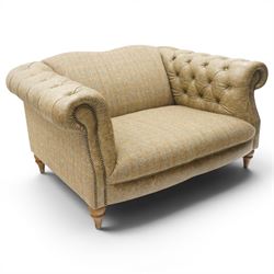 Tetrad - 'Matisse' snuggler armchair or loveseat, Chesterfield shape with rolled arms flan...