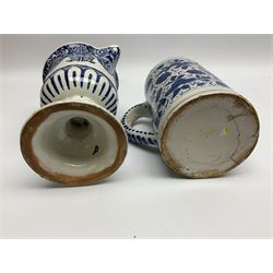 Wedgwood jasperware chamber candlestick, together with blue and white ceramic tankard, footed jug, art glass basket etc