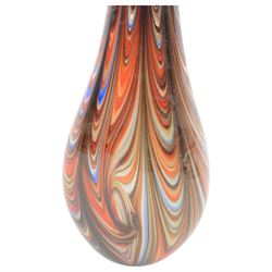 Large Murano style glass vase, of teardrop form with copper blue and red tone internal swirling, H42cm