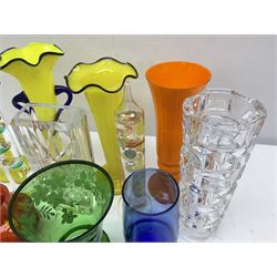 Skruf glass vase, with star cut design, together with Czech and other art glass vases etc