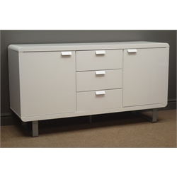  Wren Furniture - white gloss finish six drawer chest with brushed metal handles, W150cm, H77cm, D45cm  