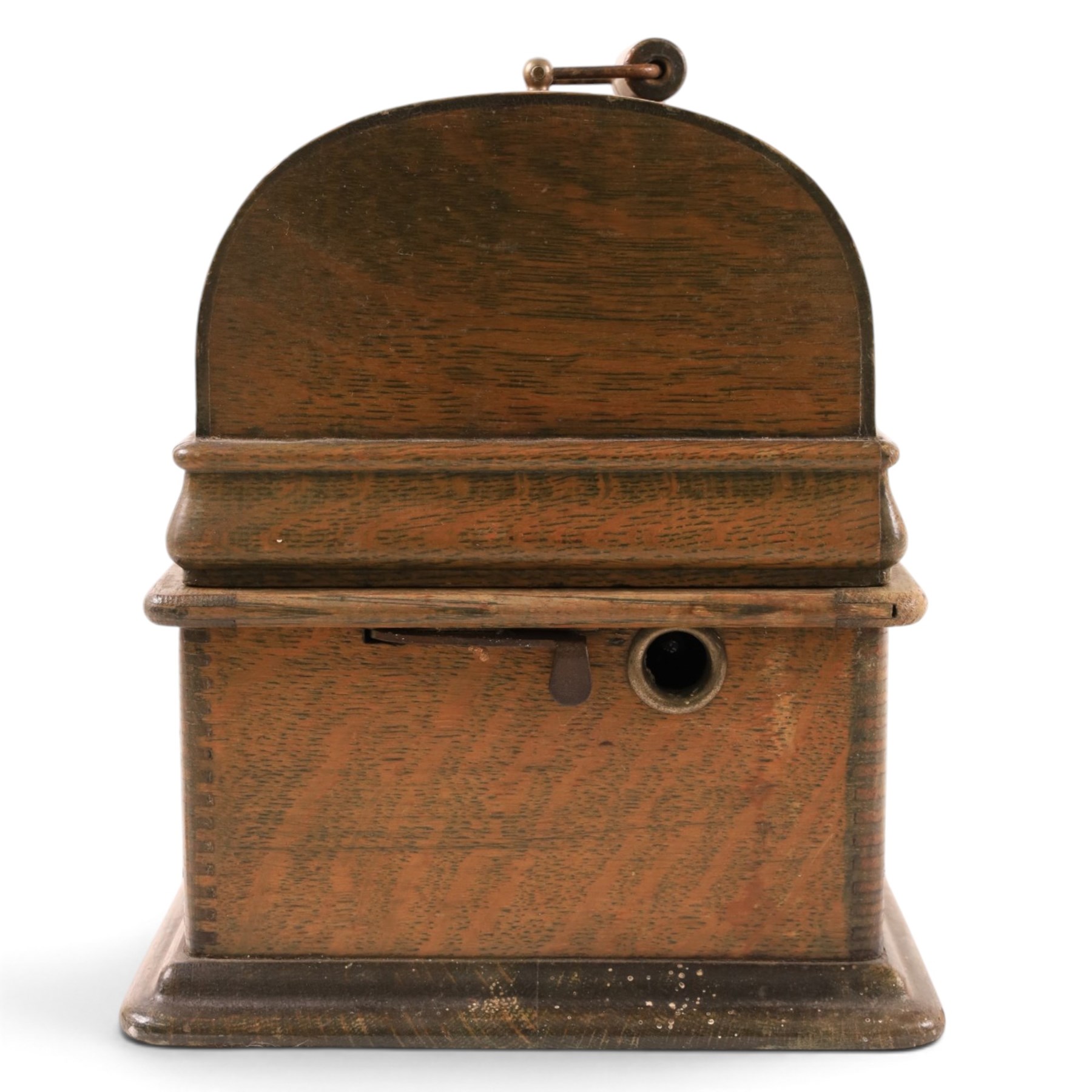 Early 20th century Edison Standard phonograph, in oak case, serial number S179930, together with a large brass phonograph horn and a collection of wax cylinders