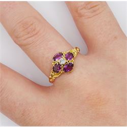 Victorian 15ct gold oval garnet and old cut diamond cluster ring