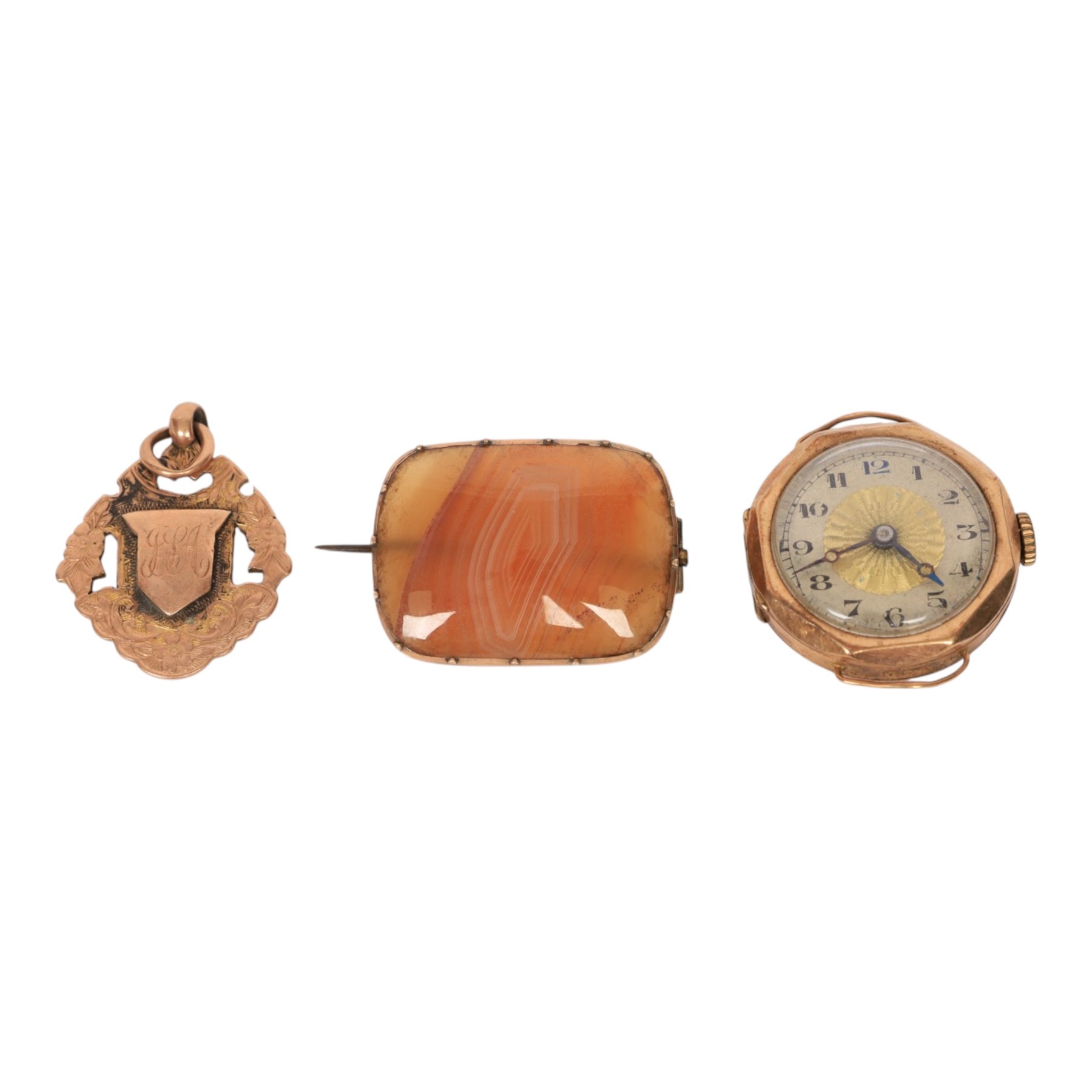 18ct gold diamond ring and 9ct gold jewellery, including fob, stone set ring, signet ring, ladies wristwatch and agate brooch
