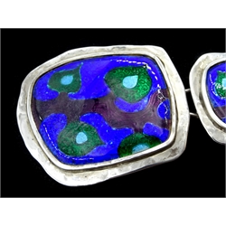 Scottish silver and enamel stylized tree formed from three graduated asymmetrical pendants, makers mark R T,  Edinburgh 1970, approx 3.5oz