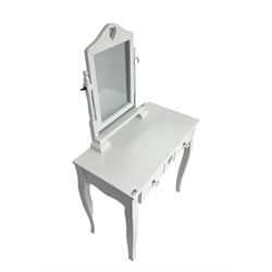 White finish dressing table with raised swing mirror, decorated with pierced heart motifs