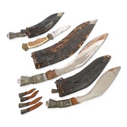 Gurka Kukri, together with two smaller examples and a Japnese folding knife 