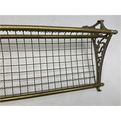 Railway interest - carriage compartment style wall mounting brass and mesh luggage rack, the ends cast with the initials NSWR (New South Wales Railroad) L77cm
