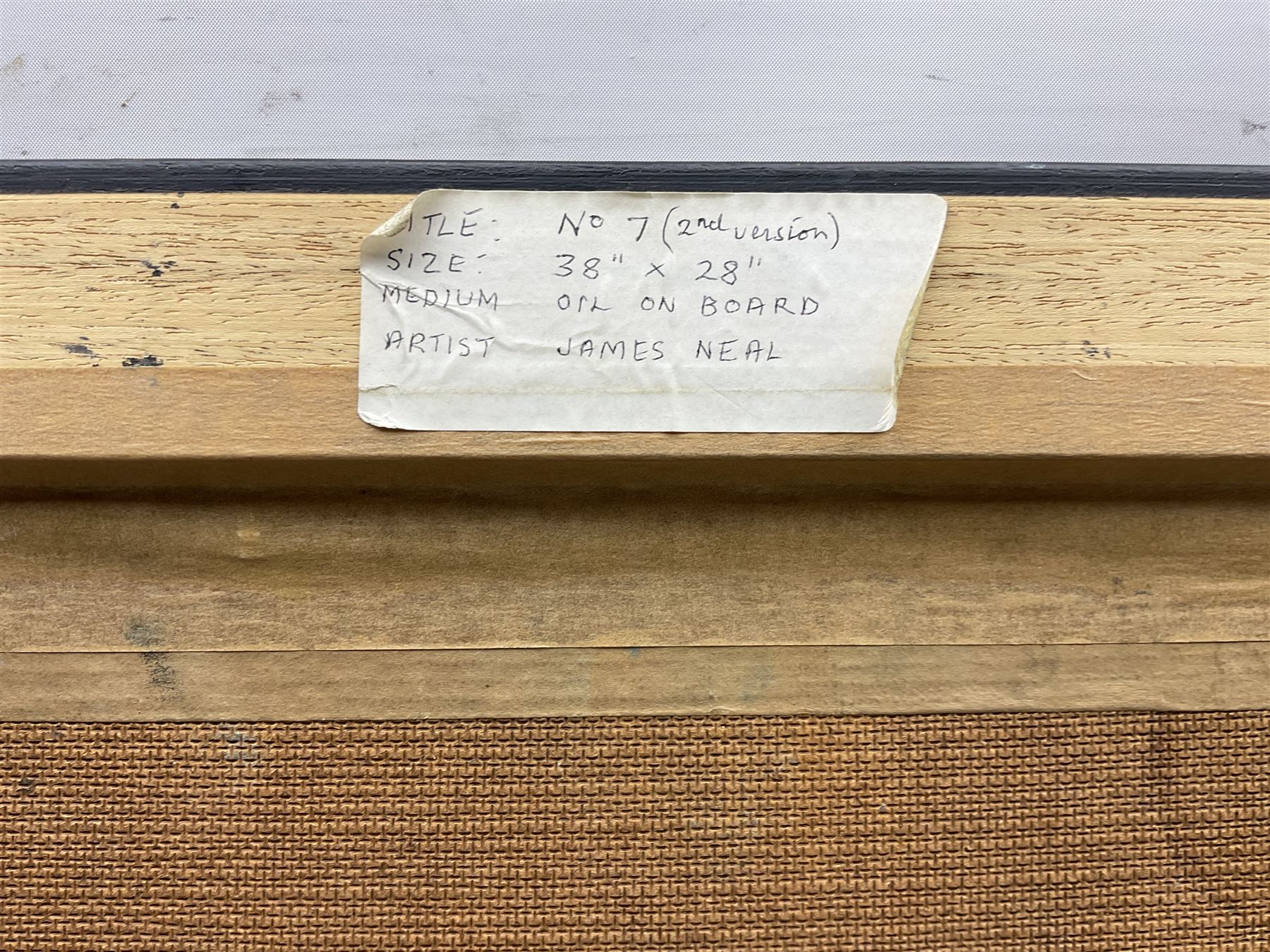 James Neal (Northern British 1918-2011): 'No. 7 (Second Version)' - Warehouses, oil on board signed, titled on label verso  68cm x 73cm 
Provenance: from The Bell Hotel, Driffield