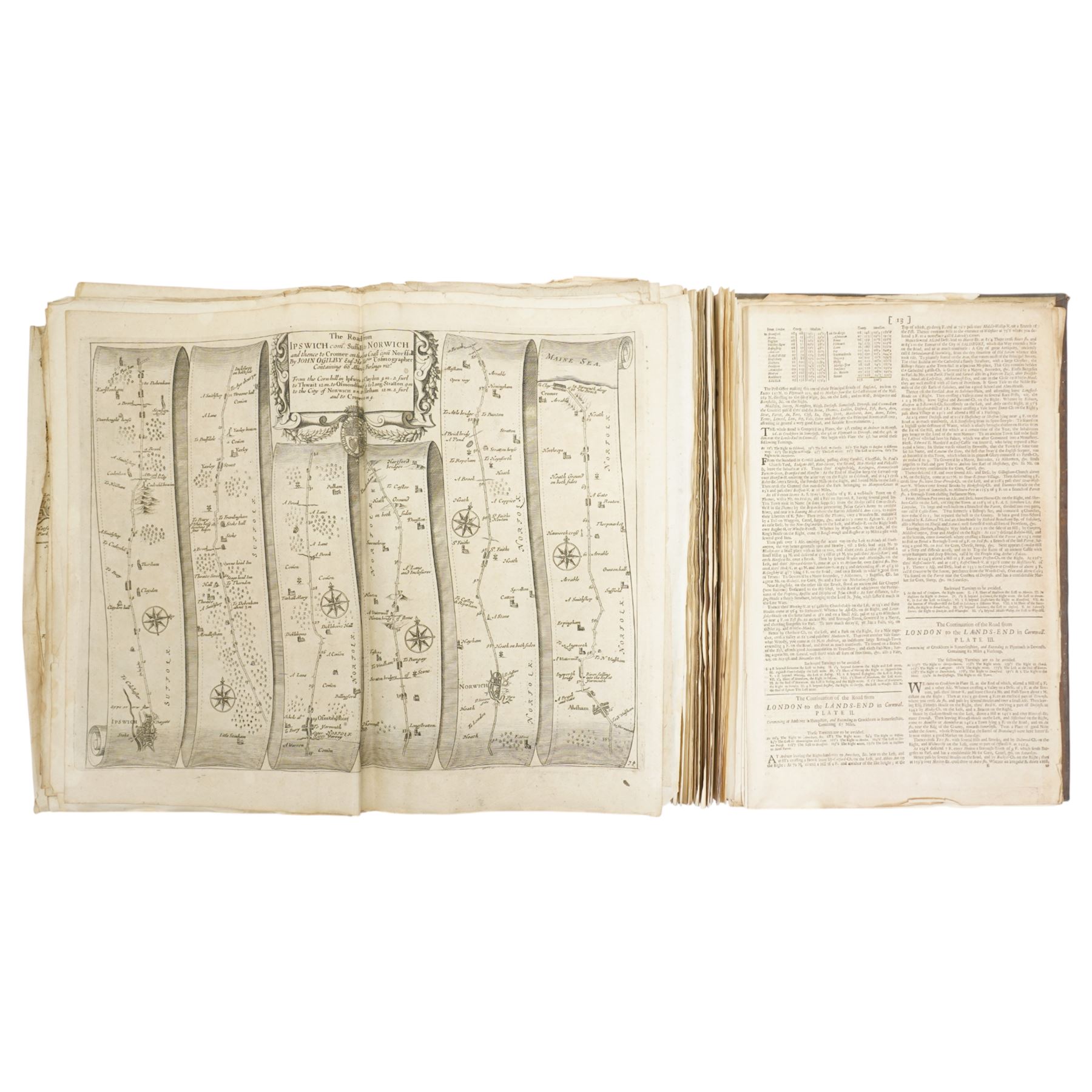  Ogilby, John - 'Britannia'  - Volume of road maps comprising pages 13-40 and containing twenty maps, folio, full calf circa 1698