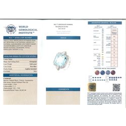 18ct white gold octagonal mixed cut aquamarine, round brilliant and pear cut diamond ring, stamped, 750, aquamarine 8.60 carat, total diamond weight 1.24 carat, with World Gemological Institute report