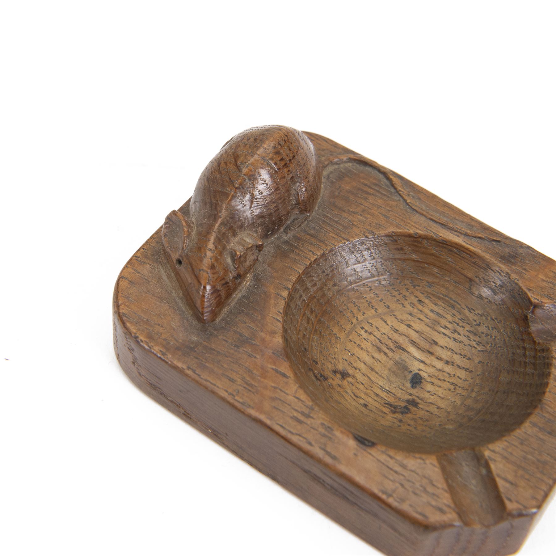 Mouseman - tooled oak ashtray, rectangular form with canted and rounded corners, carved with mouse signature, by the workshop of Robert Thompson, Kilburn, W10cm