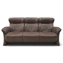 Himolla - ‘Cumuly’ lounge suite upholstered in deep aubergine leather, comprising two-seat sofa with high padded back, shaped arms and panelled upholstery (W 161cm, D 82cm, H 93cm), and three-seat sofa conforming (W 200cm, D 82cm, H 93cm)