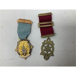 Group of predominantly Masonic Jewels of Office, to include silver, and silver gilt and enamel examples, mostly 1950's and 1960's in date, etc. 