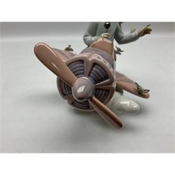 Lladro figure, Don't Look Down, modelled as a girl and boy in a plane, sculpted by Joan Coderch, no 5698, year issued 1990, year retired 2004, H17cm