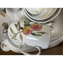 Royal Worcester Evesham and Evesham Vale tea and dinner wares, to include, three large covered tureens, coffee pot, eight tea cups and saucers, milk jug, two covered sucriers, boxed serving spoons etc, approx .130