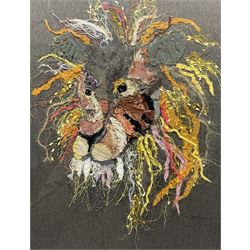 Ann Lamb (British 1955-): Lion, textile work signed 46cm x 35cm