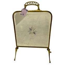 Late Victorian brass fire screen, bevelled mirror plate with central star