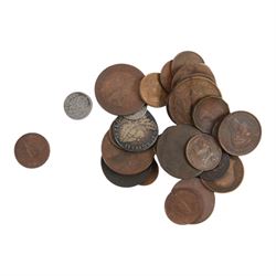 Great British and World coins, banknotes, and stamps, including George II 1758 silver shilling, presentation packs, German notes, etc