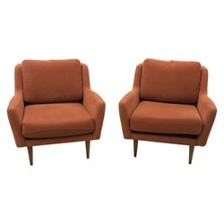 Pair of mid-20th century style chairs upholstered in terracotta fabric