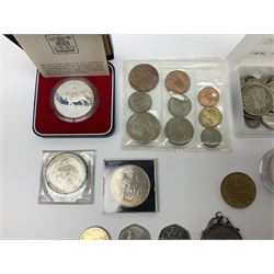 Queen Victoria 1897 crown coin, three King George V half crowns, King George VI 1937 crown, Queen Elizabeth II 1977 silver proof crown cased with certificate and other coinage 